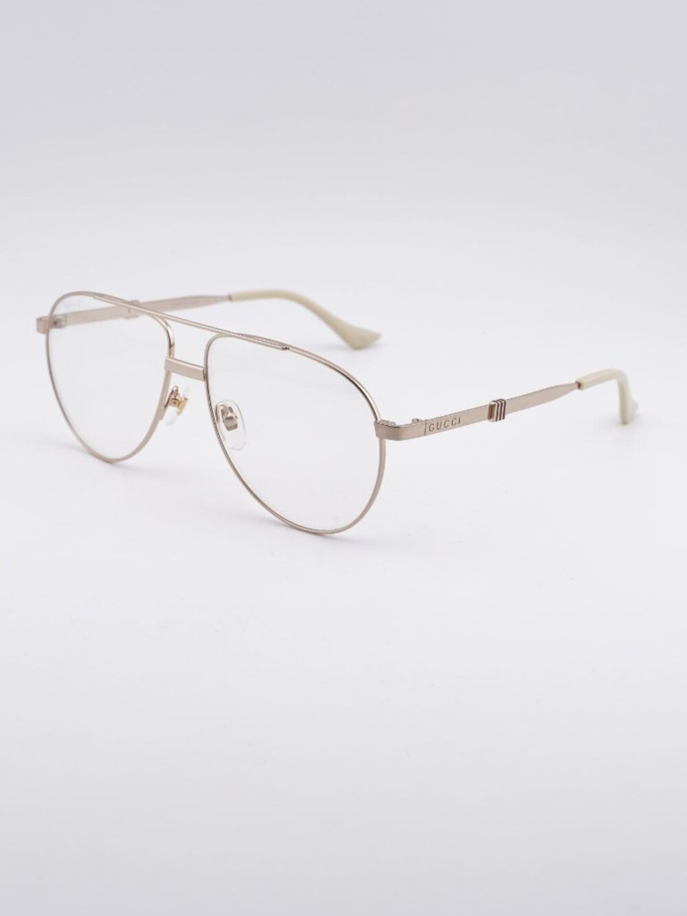 Gucci GG1440S 005 Sunglasses Gold Aviator Frame, Clear Lenses